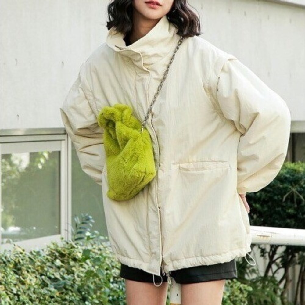 FREE'S MART Cream 2-Way Convertible Padded Puffer Jacket Vest Detachable Sleeves